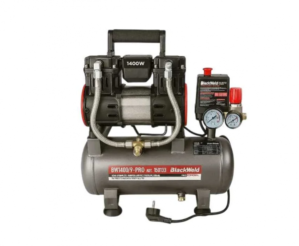 Компрессор коаксильный безмасляный BlackWeld BW1400/9-PRO 9л