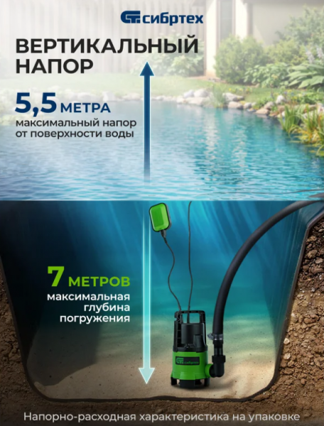 Дренажный насос для грязной воды СИБРТЕХ СДН450-35